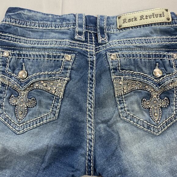 Rock Revival Women Yui Easy Bootcut Embellished Gem Pockets Blue Jeans Sz 30 - Picture 9 of 11